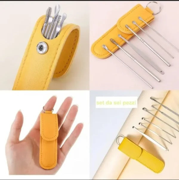 Pack of 6 Ear Pick Kit β Portable Ear Wax Remover with Storage Bag